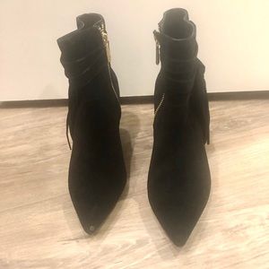 Black bootie heels with tassel